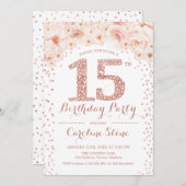 15th Birthday Party – ホワイトローズ金ゴールド 招待状 (正面/裏面)