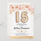 15th Birthday Party -金ゴールドバルーン 招待状 (正面/裏面)