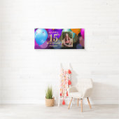 15th Birthday Party Black and Balloons Photo 横断幕 (インサイチュ)