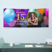 15th Birthday Party Black and Balloons Photo 横断幕 (トレードショー)