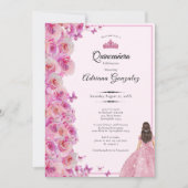 15th birthday Pink Roses and Dress Quinceanera 招待状 (正面)
