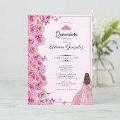 15th birthday Pink Roses and Dress Quinceanera 招待状 (スタンド正面)