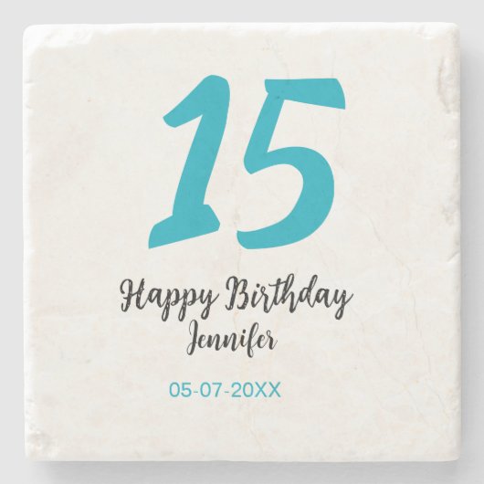 15th birthday quiencenera追加date year blue templ ストーンコースター (正面)