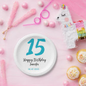 15th birthday quiencenera追加date year blue templ ペーパープレート (パーティー)