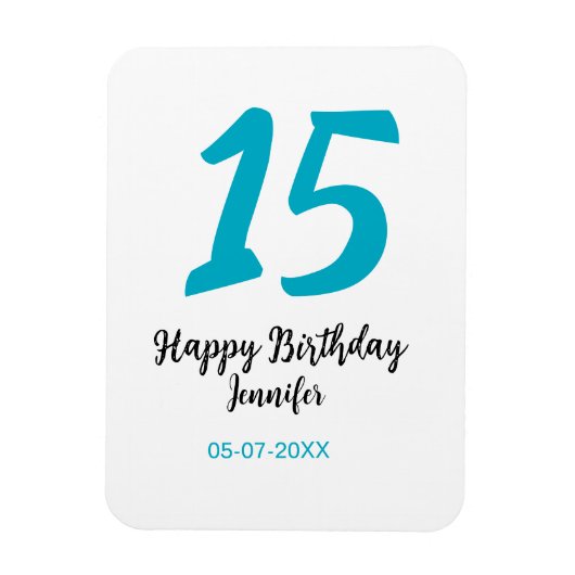 15th birthday quiencenera追加date year blue templ マグネット (縦)