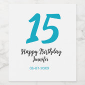 15th birthday quiencenera追加date year blue templ ワインラベル (シングルラベル)