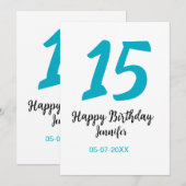 15th birthday quiencenera追加date year blue templ 招待状 (正面/裏面)