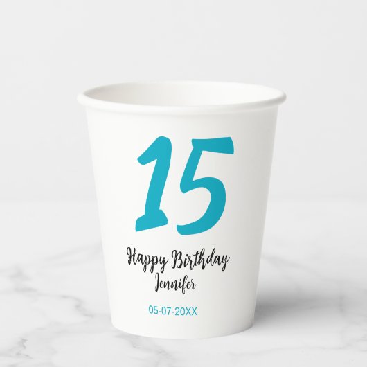 15th birthday quiencenera追加date year blue templ 紙コップ (正面)
