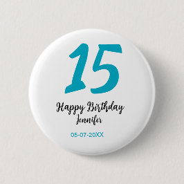 15th birthday quiencenera追加date year blue templ 缶バッジ