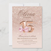 15th Birthday Rose Pink Gold Bow Birthday Party 招待状 (正面)