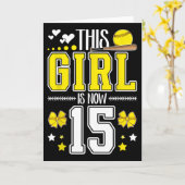 15th Birthday Softll Girl 15 Year Old Softll Playe カード (黄色い花)