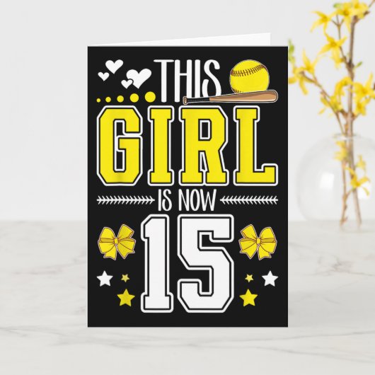 15th Birthday Softll Girl 15 Year Old Softll Playe カード (黄色い花)