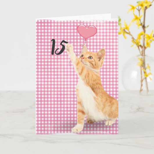 15th birthday tabby cat カード (黄色い花)