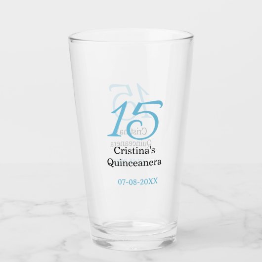 15th quinceanera birthday blue black bold letter n タンブラーグラス (正面)