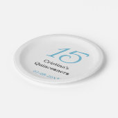 15th quinceanera birthday blue black bold letter n ペーパープレート (アングル)