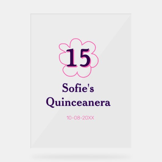 15th quinceanera happy birthday pink purple date アクリルサイン (正面)