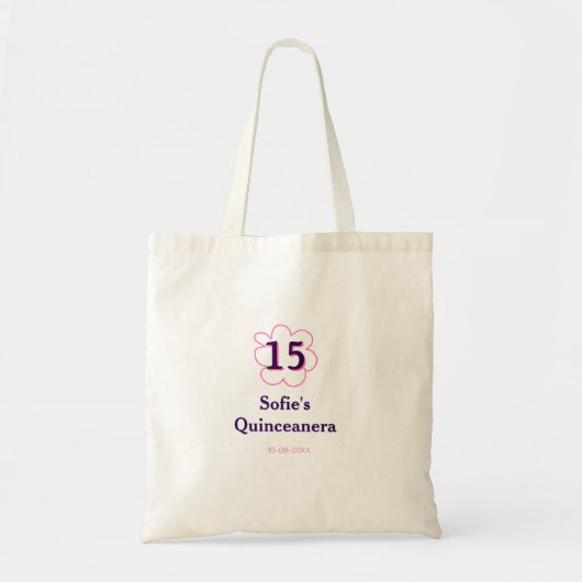 15th quinceanera happy birthday pink purple date トートバッグ (正面)