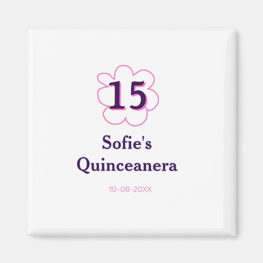 15th quinceanera happy birthday pink purple date マグネット (正面)