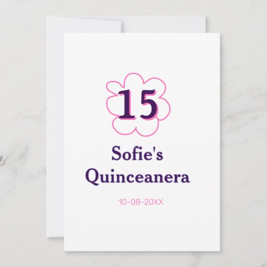 15th quinceanera happy birthday pink purple date 招待状 (正面)