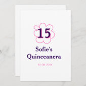 15th quinceanera happy birthday pink purple date 招待状 (正面/裏面)