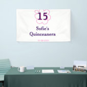 15th quinceanera happy birthday pink purple date 横断幕 (トレードショー)