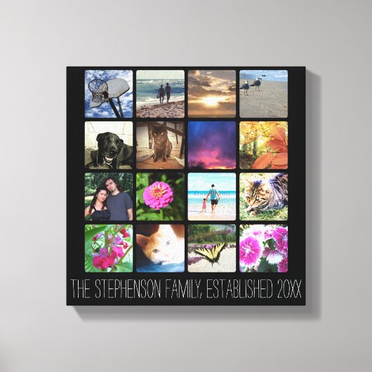 16の丸いコーナー写真コラージュまたはInstagram キャンバスプリント (正面)