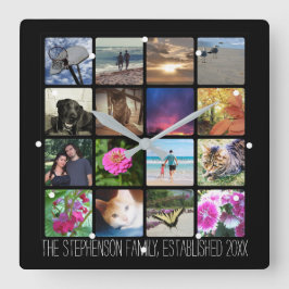 16の丸いコーナー写真コラージュまたはInstagram スクエア壁時計