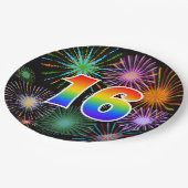 16イベント-おもしろいカラフル、はっきりした、虹16 ペーパープレート (アングル)