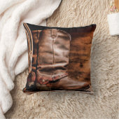 16インチx16インチ装飾用クッションカウボーイブーツバーンウッド素朴 クッション (ブランケット)