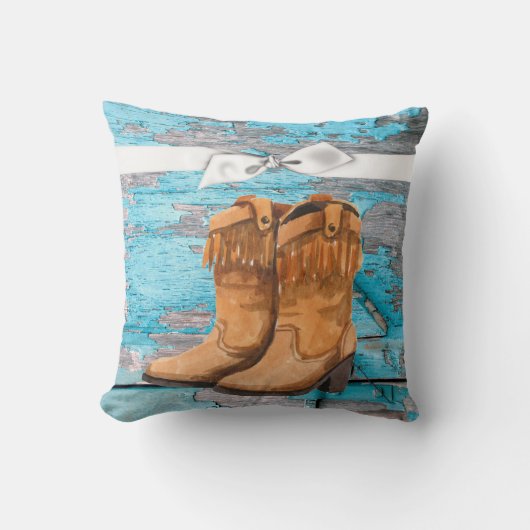 16インチx16インチ装飾用クッションブルーウッドバーンドアブーツアクー クッション (正面)