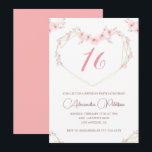 16エレガント歳の誕生日招待状ピンクフローラ 招待状<br><div class="desc">16歳の誕生日招待状ボホフローラエレガントピンクの水色</div>
