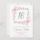 16エレガント歳の誕生日招待状フローラピンク 招待状 (正面)