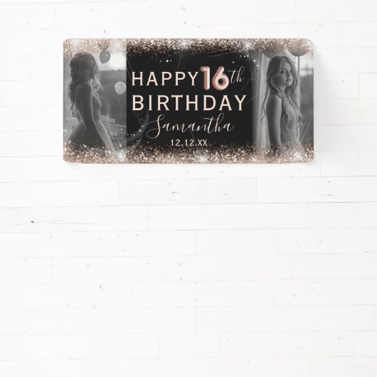 16エレガント番目のバラ金ゴールドグリッターとフォト誕生日 横断幕 (インサイチュ)