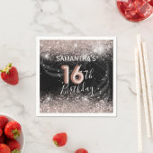 16エレガント誕生日ピンクグリッター&ブラックパーティー スタンダードカクテルナプキン (インサイチュ)