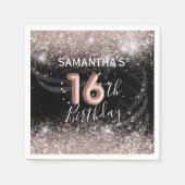 16エレガント誕生日ピンクグリッター&ブラックパーティー スタンダードカクテルナプキン (正面)