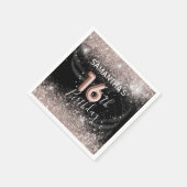 16エレガント誕生日ピンクグリッター&ブラックパーティー スタンダードカクテルナプキン (角)