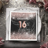 16エレガント誕生日ピンクグリッター&ブラックパーティー スタンダードカクテルナプキン