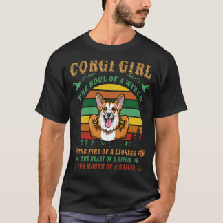 16コーギー女子魔女ライオネスヒッピーマリン Tシャツ