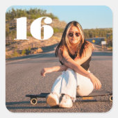 16スタイリッシュ誕生日カスタム写真任意の年齢 スクエアシール (正面)