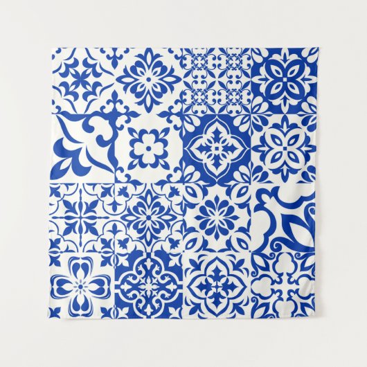 16タイルのセット青、白のアズレジョス。オリジナル タペストリー (正面(横))