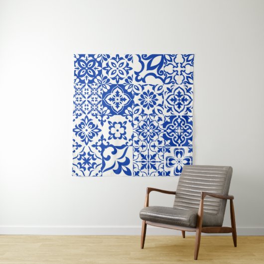 16タイルのセット青、白のアズレジョス。オリジナル タペストリー (インサイチュ)