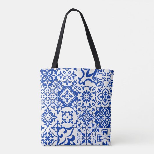 16タイルのセット青、白のアズレジョス。オリジナル トートバッグ (裏面)