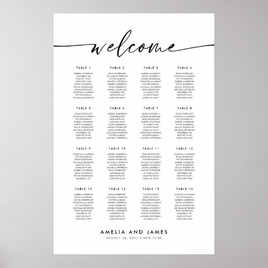 16テーブエレガントルウェルカムシーティングチャート ポスター (正面)