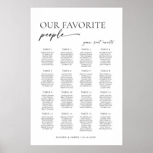 16テーブモダンルウェルカムシーティングチャート ポスター (正面)