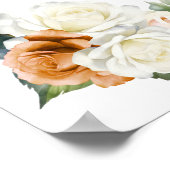 16テーブル焼けオレンジ色の白いフローラシーティングチャート ポスター (角)