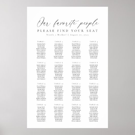 16テーブル私たちお気に入りのの人の座席表 ポスター (正面)
