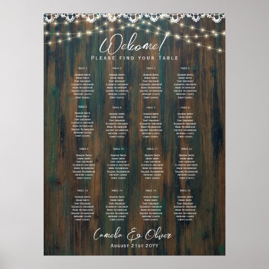 16テーブル素朴レース灯シーティングチャート予算 ポスター (正面)