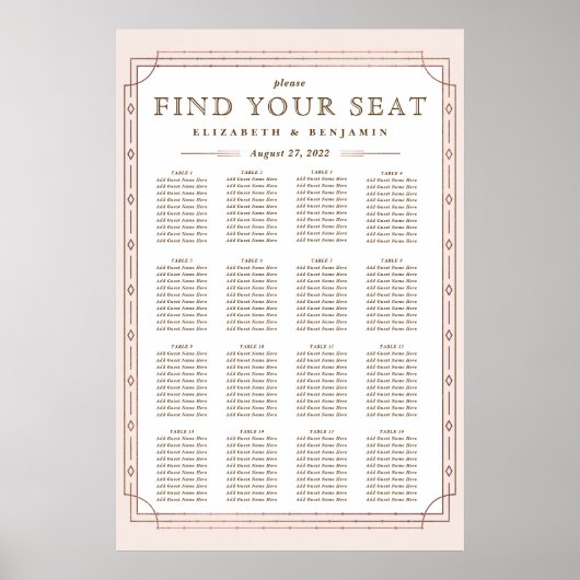 16テーブル |アールデコ赤面バラゴールドフォイル結婚ズ ポスター (正面)