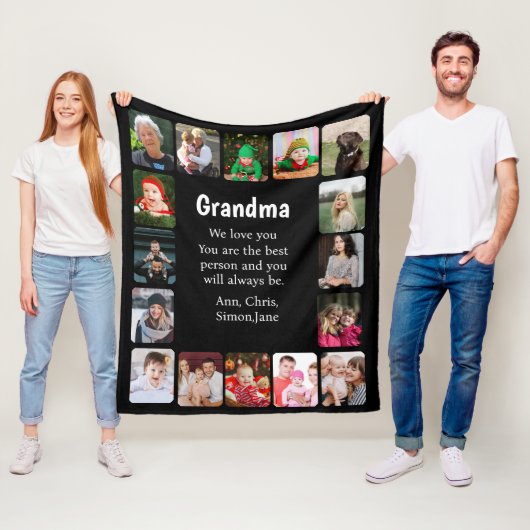 16パーソナライズされたフォトコラージュおばあちゃんブラック フリースブランケット (インサイチュ)