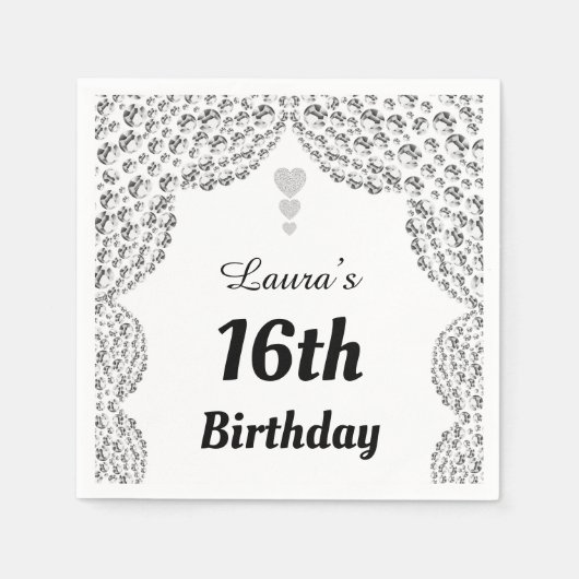 16パーソナライズされた番目または年齢パーティーのナプキンの編集 スタンダードカクテルナプキン (正面)